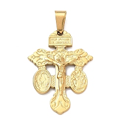Golden Religion 304 Stainless Steel Pendants, Corss Charms, with 201 Stainless Steel Bails, Ion Plating, Golden, 36x26x3mm, Hole: 9x4mm
