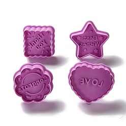 Old Rose Positive Word Themed PET Plastic Cookie Cutters, with Iron Press Handle, Square & Star & Heart & Flower, Old Rose, 40.5~49x40.5~55x18~18.5mm, 4pcs/set
