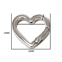 Платина Легкосплавные пружинные кольца, сердце, платина, 25x26x3.3 мм, отверстие : 18 мм