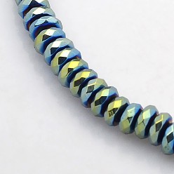 Зеленое Покрытие Гальванизировать немагнитных синтетический гематит бисер пряди, граненые, шайба, зеленый покрытием, 6x3 мм, отверстие : 1 мм, около 140 шт / нитка, 15.7 дюйм