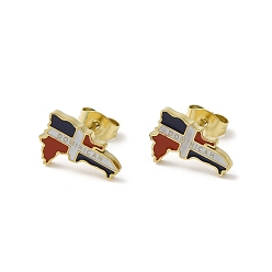 Colorful Ion Plating(IP) 304 Stainless Steel Enamel Stud Earrings, Word Dominican, Colorful, 13x8.5mm