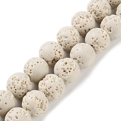 Blanc Floral Brins de perles teintées en pierre de lave synthétique, ronde, floral blanc, 10mm, Trou: 1mm, Environ 41 pcs/chapelet, 15.20'' (38.6 cm)