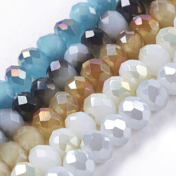 Mixed Color Electroplate Glass Faceted Rondelle Beads Strands, Imitation Jade, Half Plated, Mixed Color, 3x2mm, Hole: 1mm, about 123~127pcs/strand, 13.7~14.1 inch(35~36cm)
