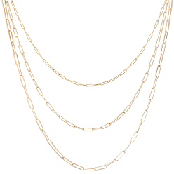 Real 18K Gold Plated Brass Flat Oval Paperclip Chain Necklace Making, with Lobster Claw Clasps, Real 18K Gold Plated,  6pcs/box