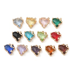 (52) Непрозрачная лаванда Латунный микропаве кубический цирконий со стеклянными подвесками, сердце прелести, без кадмия, без никеля и без свинца, золотой свет, разноцветные, 11x10x6.5 мм, отверстие : 1.2 мм