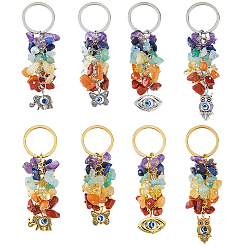 Платиновый & Золотой 8шт. брелок с бусинами из натурального драгоценного камня чакра, с 304 фурнитурой из нержавеющей стали, бабочка/сова/слон с дурным глазом, платиной и золотом, 7.8~8.9 см