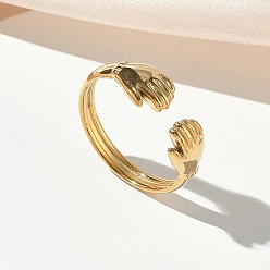 Золотой 304 открытые кольца-манжеты из нержавеющей стали для женщин, открытые руки обнимают, золотые, 6.7 мм, внутренний диаметр: 17.4 мм