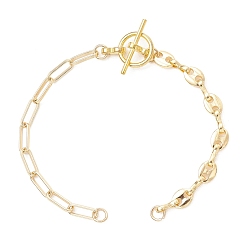 Золотой Изготовление браслетов из латунных цепочек в виде кофейных зерен и цепочек из скрепок., Сплав с Переключить застежками, золотые, 6.93 дюйм (17.6 см)