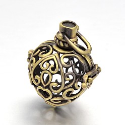 Brushed Antique Bronze Heart Brass Hollow Cage Pendants, For Chime Ball Pendant Necklaces Making, Lead Free & Cadmium Free, Brushed Antique Bronze, 28x25x20mm, Hole: 5x6mm, inner: 18x16mm