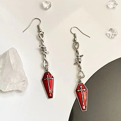 Cross Halloween Alloy Enamel Dangle Earrings for Women, Cross, 60~70mm