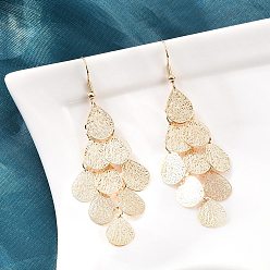 Teardrop Латунь болтаться серьги, серьги с железными крючками, золотые, слеза, 74x27 мм