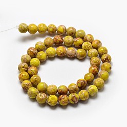 Yellow Natural Imperial Jasper Beads Strands, Round, Dyed, Yellow, 8mm, Hole: 1mm, about 48pcs/strand, 15.7 inch