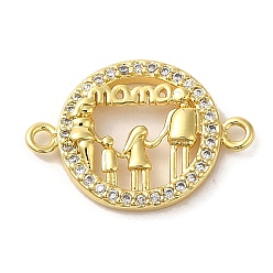 Плоский Круглый Латунные подвески с микро-паве и прозрачным кубическим цирконием для мамы, без кадмия и без свинца, Ссылки на слова ко Дню матери, реальный 16 k позолоченный, плоско-круглые, 14x20x2 мм, отверстие : 1.4 мм