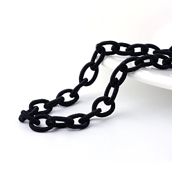 Black Handmade Nylon Cable Chains Loop, Oval, Black, 12~14x7~10x2mm, about 95cm/strand, 37.4 inch