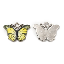 Champagne Gold Alloy Enamel Pendants, Long-Lasting Plated, Cadmium Free & Nickel Free & Lead Free, Platinum, Butterfly Charm, Champagne Gold, 13.5x18x1.5mm, Hole: 1.3mm