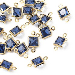 Royal Blue SHEGRACE Brass Pave Cubic Zirconia Square Connector Charms, Cadmium Free & Nickel Free & Lead Free, Long-Lasting Plated, Real 18K Gold Plated, Royal Blue, 11x6x2.5mm, Hole: 1mm