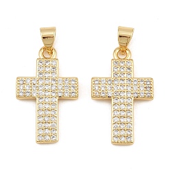 Doré  Pendentifs en laiton zircon cubique transparent, charmes croisées, sans cadmium et sans plomb, or, 23x14x2mm, Trou: 5mm