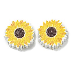 Gold Bedruckte Holzperlen, Sonnenblume, Gold, 18x6 mm, Bohrung: 2 mm