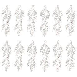 Нержавеющая Сталь Цвет 316 l хирургические подвески из нержавеющей стали, очарование листа, , цвет нержавеющей стали, 29.5x8x0.8 мм, отверстие : 1 мм, 12 шт / коробка