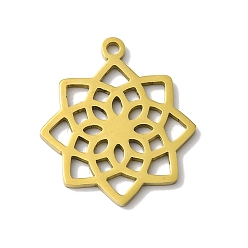 Настоящее золото 18K 5 шт. 201 подвески из нержавеющей стали, лазерная резка, мандала цветок очарование, реальный 18 k позолоченный, 17x15x1 мм, отверстие : 1.2 мм