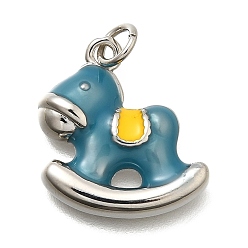 Платина Латунь эмаль подвески, с целью перехода в кольце, долговечный, без свинца и без кадмия, стойки покрытие, лошадь очарование, платина, 18x16.5x3 мм, отверстие : 3.6 мм