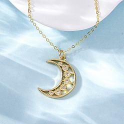 Луна Ожерелья с подвесками из латуни с прозрачным кубическим цирконием и микропаве, реальный 18 k позолоченный, луна, 17.36 дюйм (44.1 см)
