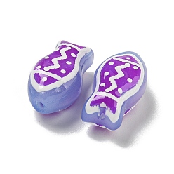 Сине-фиолетовый Прозрачные стеклянные бусины ручной работы, бусины ручной работы, с эмалью, рыба, синий фиолетовый, 21.5x11x8.5~10 мм, отверстие : 1.2~1.5 мм