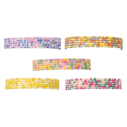 Mixed Color 5Pcs Glass Seed Beaded Stretch Bracelets Set, Mixed Color, Inner Diameter: 2-1/4 inch(5.6cm)