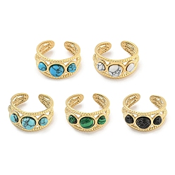 Смешанные камни Ионное покрытие (ip) 304 манжеты из нержавеющей стали с синтетическими драгоценными камнями, круглые открытые кольца для женщин и мужчин, реальный 18 k позолоченный, 10 мм, внутренний диаметр: регулируемый