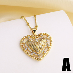 Golden Valentine's Day Brass Micro Pave Clear Cubic Zirconia Pendant Necklaces for Women, Heart, Golden, 17.32 inch(44cm), pendant: 21x24mm