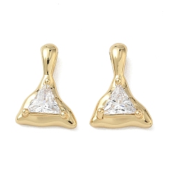 Настоящее золото 18K Латунные микропаве прозрачные подвески с фианитом, треугольник прелести, реальный 18 k позолоченный, 13.5x9.5x5 мм, отверстие : 3x1.5 мм
