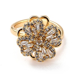 Golden Clover Cubic Zirconia Rotatable Cuff Ring for Calming Worry Meditation, Brass Fidget Spinner Open Ring, Golden, US Size 5 3/4(16.3mm)