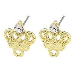 Crystal Rack Plating Alloy Stud Earring Finding, Cadmium Free & Nickel Free & Lead Free, Crown, Crystal, 15.5x11.5mm, Hole: 1.6mm, Pin: 10.5x0.5mm
