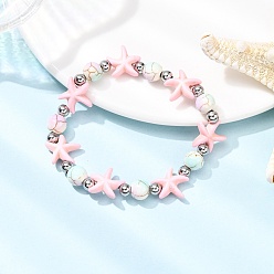 Pink Браслеты из синтетической бирюзы и латунных бусин в форме морской звезды, розовые, внутренний диаметр: 2-1/8 дюйм (5.5 см)