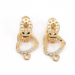 Real 18K Gold Plated Brass Micro Pave Clear Cubic Zirconia Fold Over Clasps, Nickel Free, Heart, Real 18K Gold Plated, Heart: 11.5x15x1.5mm, Hole: 2mm, Clasp: 14.5x6.5x7mm, hole: 2mm