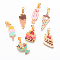 Золотой 304 нержавеющей стальной эмали подвески, разнообразные, золотые, 16~26.5x7~17.5x1.2 мм, отверстие : 4x7 мм