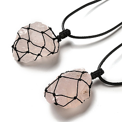 Розовый Кварц Ожерелье с подвеской из натурального розового кварца неправильной формы, мешочек из восковой веревки макраме регулируемое колье для женщин, 32.28 дюйм (82 см)