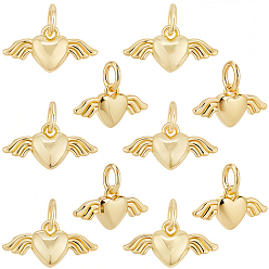 Real 18K Gold Plated 10Pcs Brass Pendants, Heart Charms, with Jump Ring, Real 18K Gold Plated, 7x14.5x3mm, Hole: 3mm
