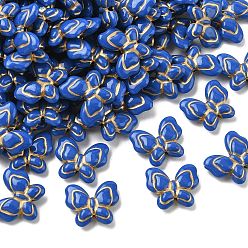 Blue Plating Opaque Acrylic Beads, Metal Enlaced, Bowknot, Blue, 17.5x21x6.5mm, Hole: 1.6mm, about 415pcs/500g