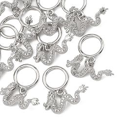 Platinum SHEGRACE Dragon Brass Micro Pave Clear Cubic Zirconia Toggle Clasps, Lead Free & Cadmium Free & Nickel Free, Platinum, Ring: 15x12x1.5mm; Dragon: 11x22x5mm