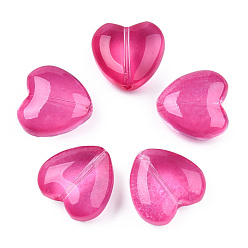 Camellia Transparent Spray Painted Glass Beads, Heart, Camellia, 12x12x5.5mm, hole: 0.9~1mm