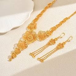 Золотой Комплекты из серег и ожерелий из сплава с полыми цветами для женщин, золотые, ожерелья: 20.87 дюйм (53 см)