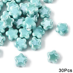 Pale Turquoise 30Pcs Handmade Porcelain Bead, Plum Blossom, Bright Glazed Porcelain, Pale Turquoise, 10.5~11x11~11.5x7.5~8mm, Hole: 2~2.5mm