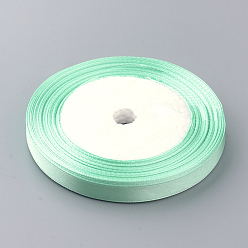 Аквамарин Высокая плотная атласная лента с одним лицом, полиэфирные ленты, аквамарин, 5/8 дюйм (15~16 мм), около 50 ярдов / рулон, 5 рулоны / группа