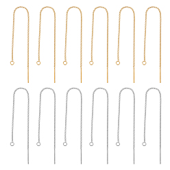 Золотой & Цвет Нержавеющей Стали 12 пары 2 цвета 304 фурнитура для сережек-гвоздиков из нержавеющей стали, с петлями, выводы ушной нити, золотые и нержавеющая сталь цвет, 109x1x0.4 мм, отверстие : 1.7 мм, штифты : 0.7 мм, 6 пары / цвет