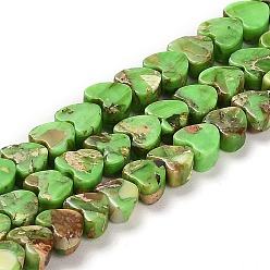 Citron Vert Regalite synthétique / jaspe impérial / perles de jaspe de sédiments marins, teint, cœur, lime, 5x6x3~3.5mm, Trou: 1.2mm, Environ 81~84 pcs/chapelet, 15.94~16.26 pouce (40.5~41.3 cm)