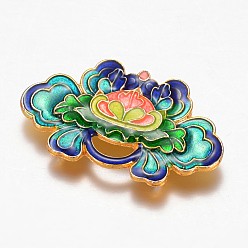 Farbig Legierung Schmelz Multi-Strang-Links, Blume, golden, Farbig, 24x41x2 mm, Bohrung: 2 mm
