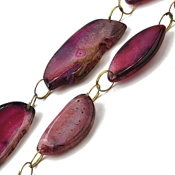 Камелия Природный агат бисер нитей, неправильный овал, окрашенная и подогревом, с металлическими кольцами, камелия, 41~64x19~31x6~7.5 мм, отверстие : 1.5 мм, около 6~7 шт / нитка, 15.75'' (40 см)