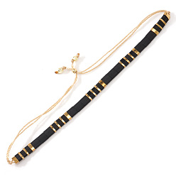 Black Adjustable Glass Tile Bracelets, Slider Bracelets with Metal Beads, Golden, Black, 11.02 inch(28cm)
