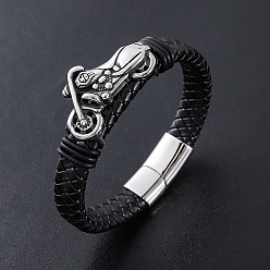 Античный Серебристый & Цвет Нержавеющей Стали Браслеты из плетеного шнура из искусственной кожи в стиле панк, 304 Браслеты с подвесками в виде мотоциклов из нержавеющей стали для мужчин, с магнитной застежкой, старинное серебро и цвет нержавеющей стали, 8.27 дюйм (21 см)
